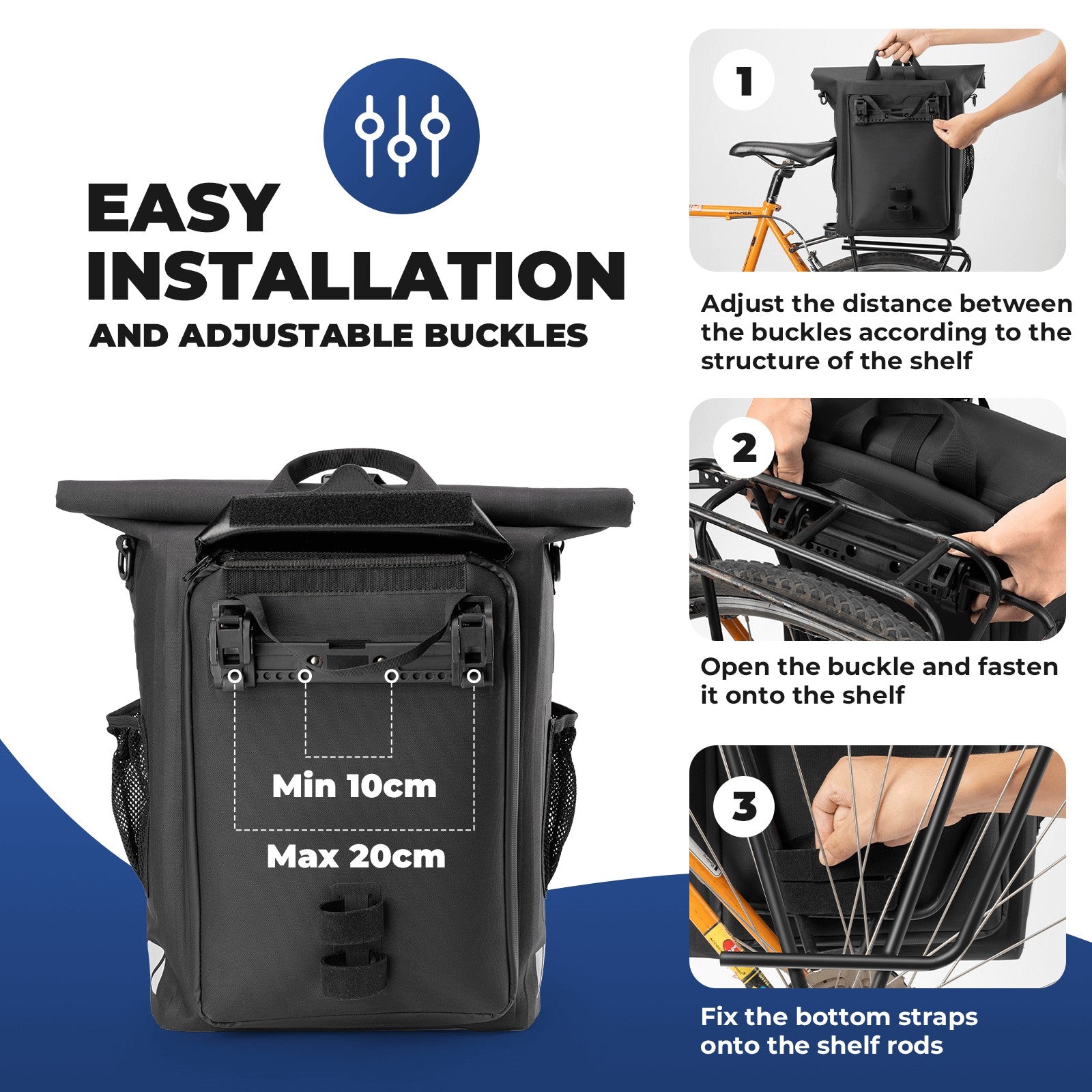 ROCKBROS 18L 2-in-1 Rear Rack Bag & Backpack