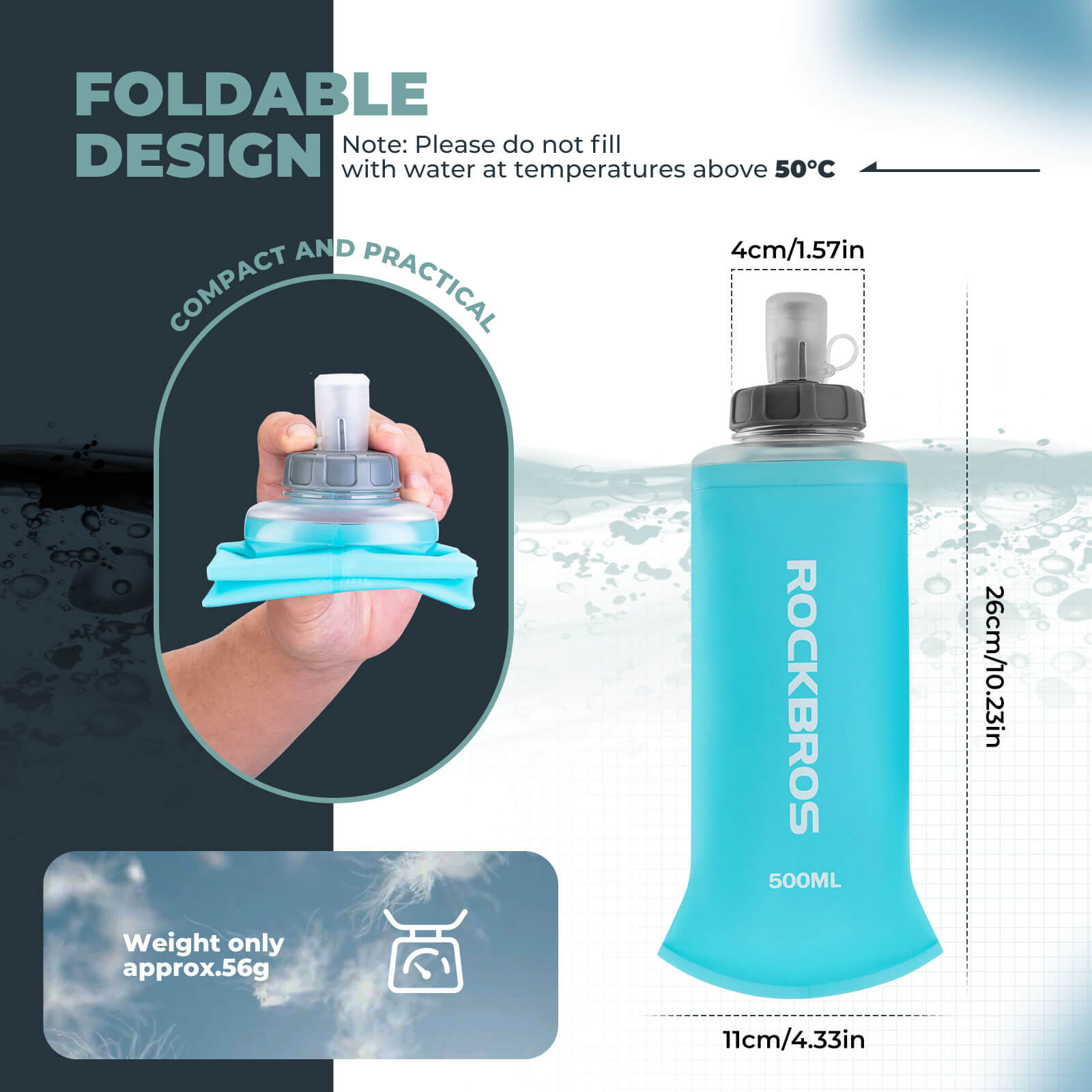 ROCKBROS 500ml Collapsible Water Bottle