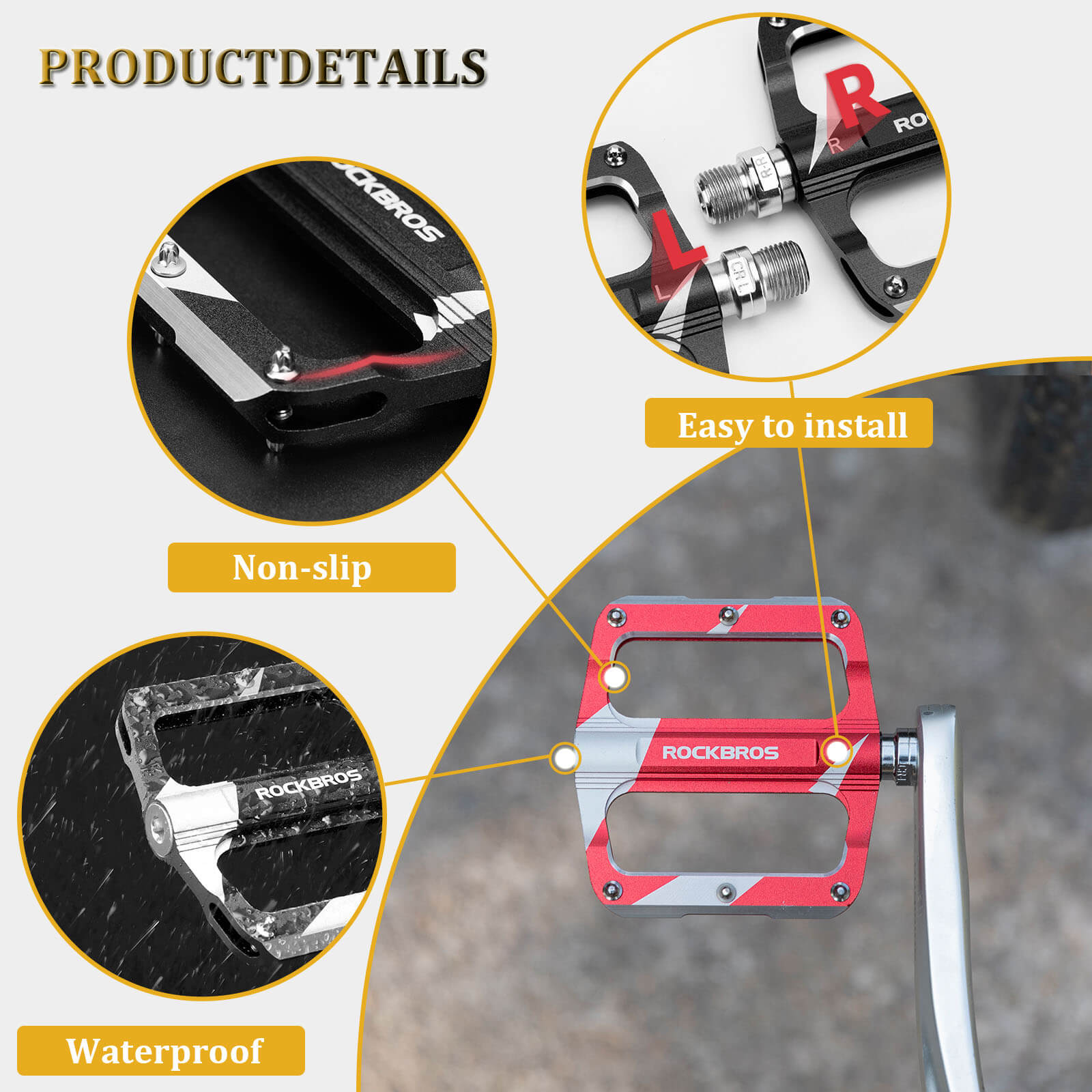 ROCKBROS Aluminum Sealed Bearing Bike Pedals