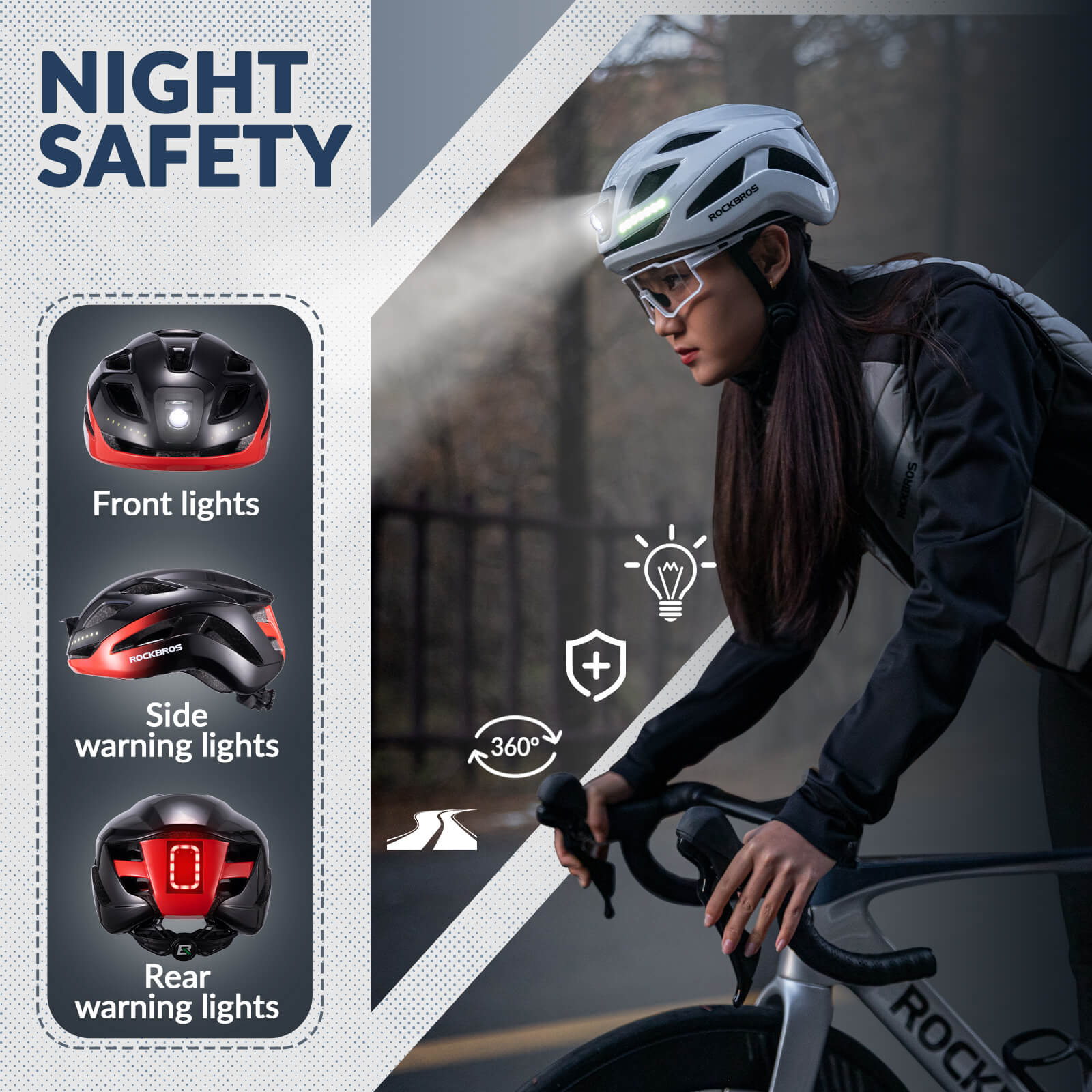 ROCKBROS Head & Tail Light Smart Bike Helmet