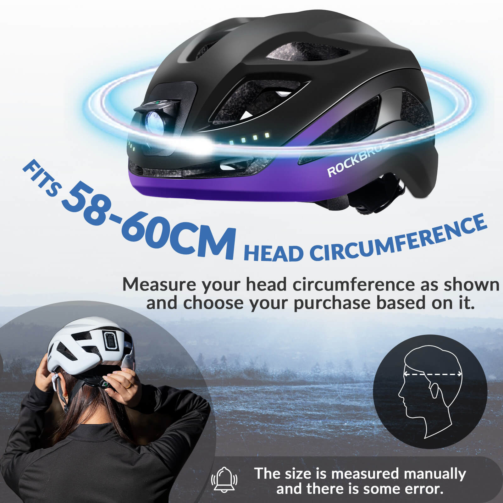 ROCKBROS Head & Tail Light Smart Bike Helmet