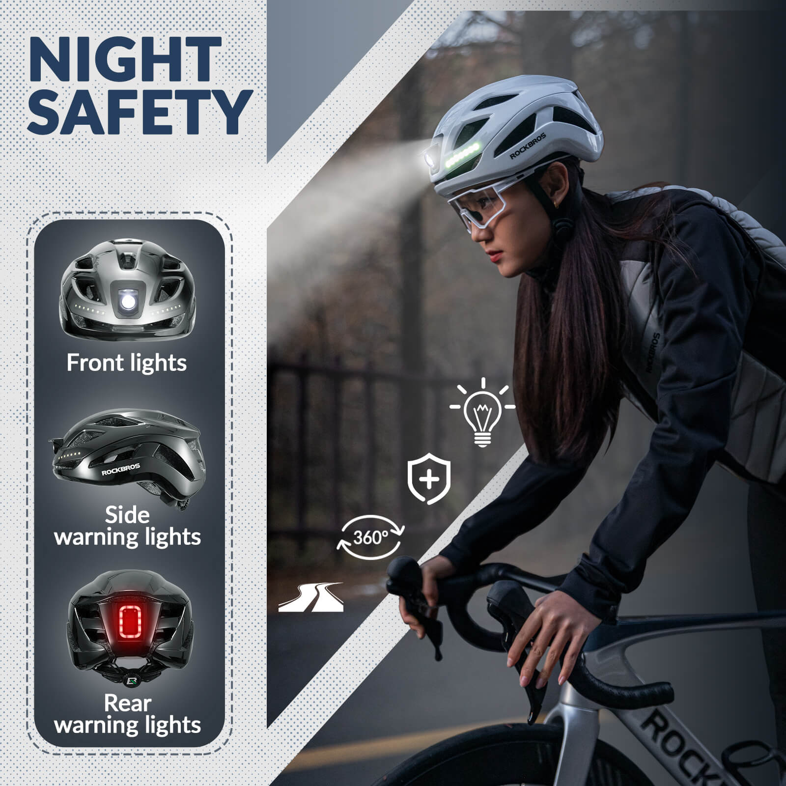 ROCKBROS Head & Tail Light Smart Bike Helmet