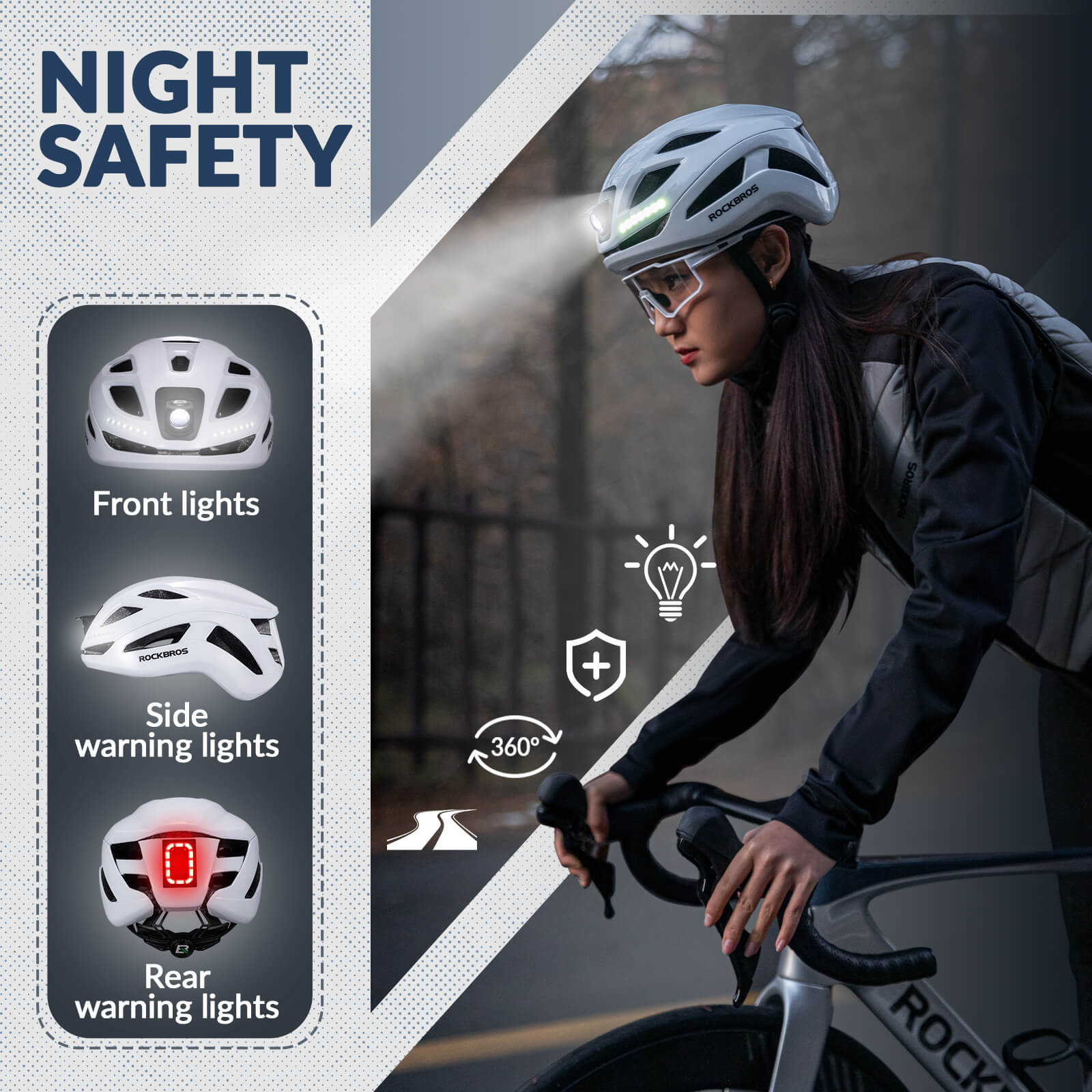 ROCKBROS Head & Tail Light Smart Bike Helmet