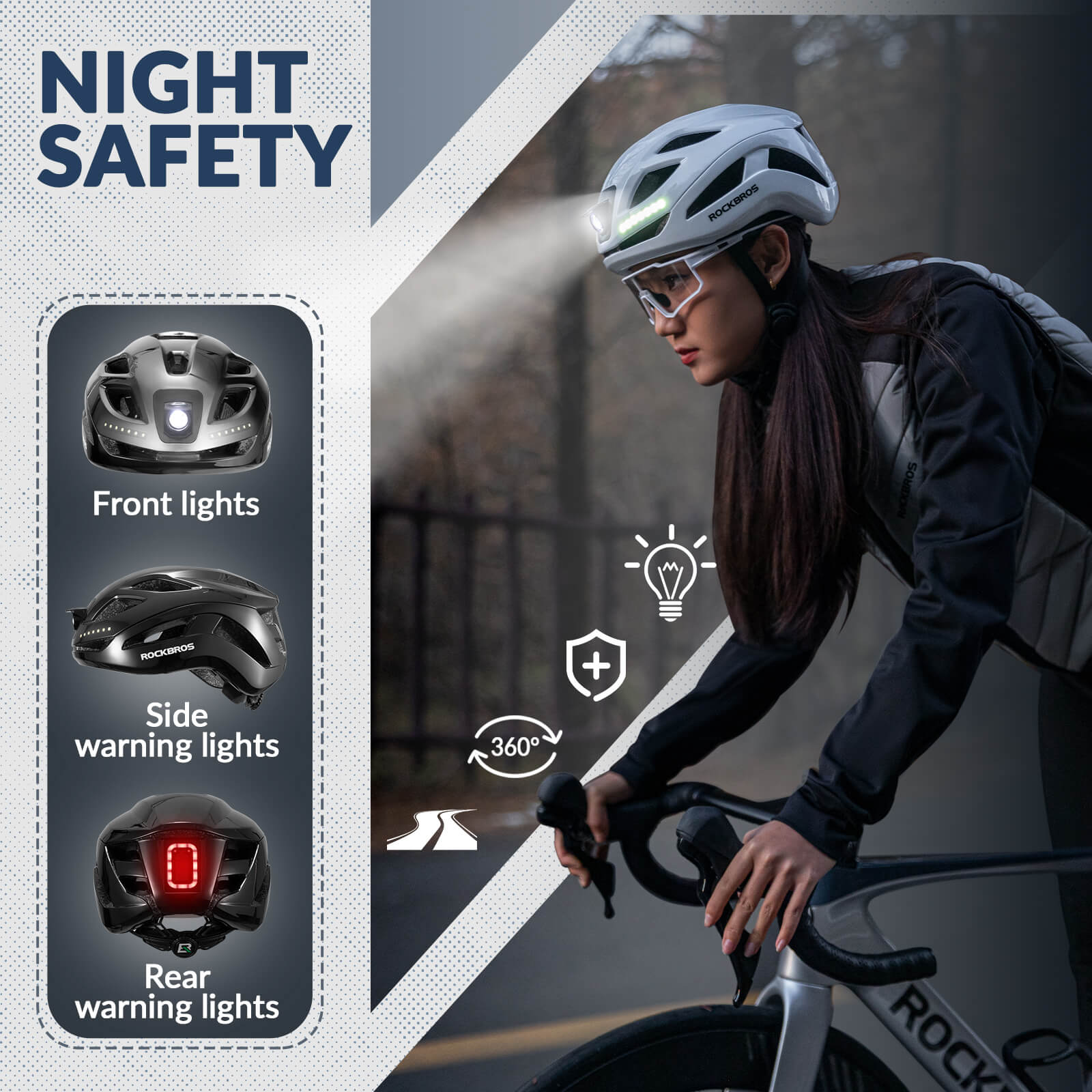 ROCKBROS Head & Tail Light Smart Bike Helmet