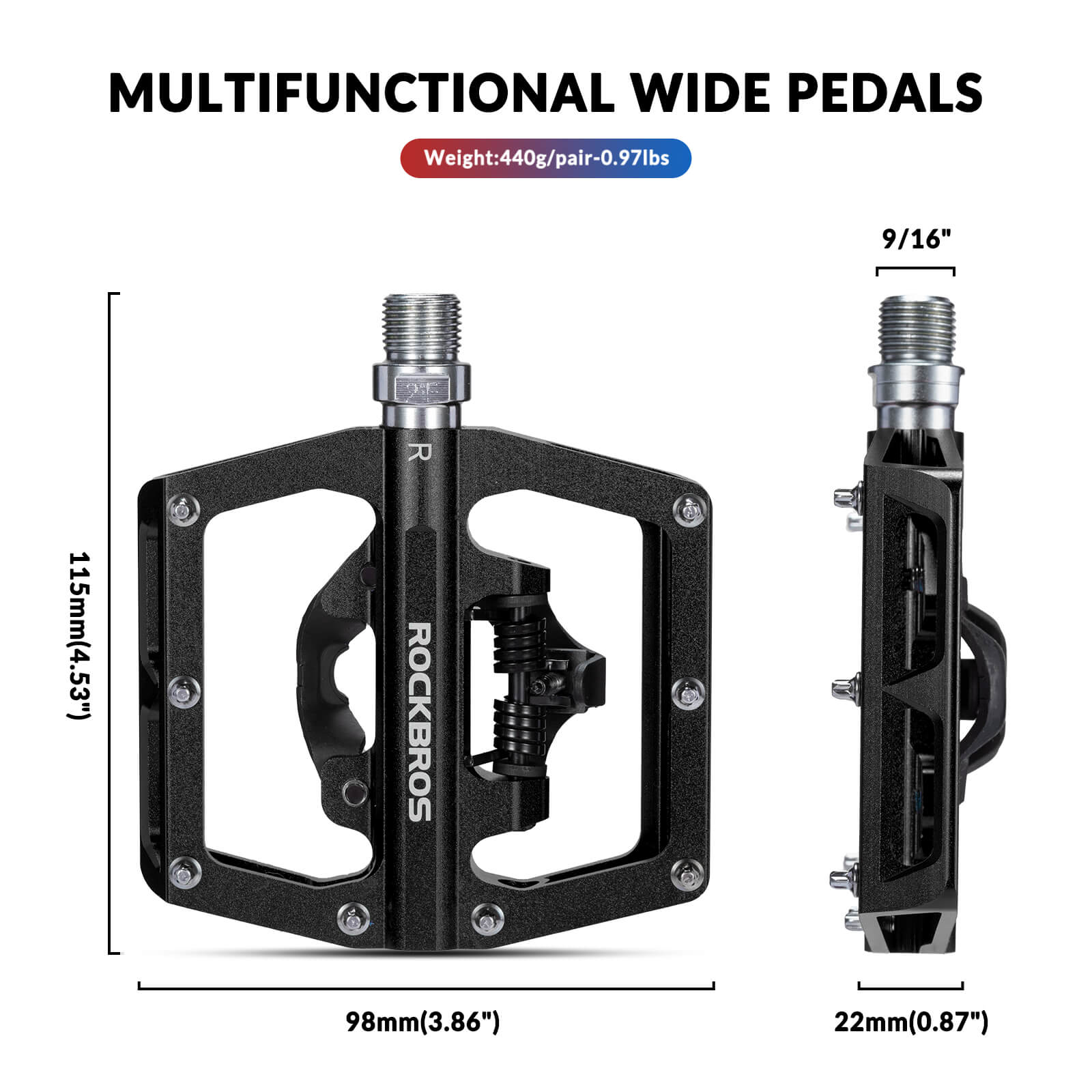 ROCKBROS Dual-Use Clipless & Flat Bike Pedals