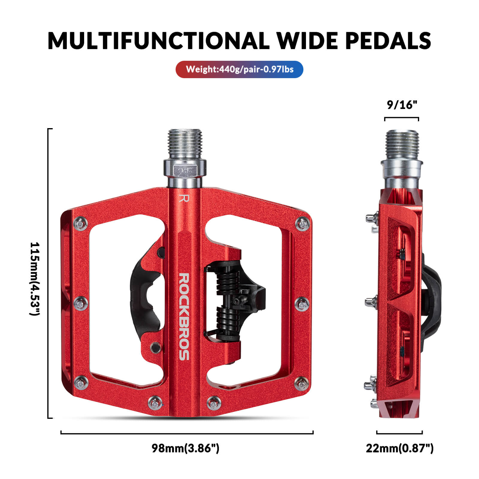 ROCKBROS Dual-Use Clipless & Flat Bike Pedals