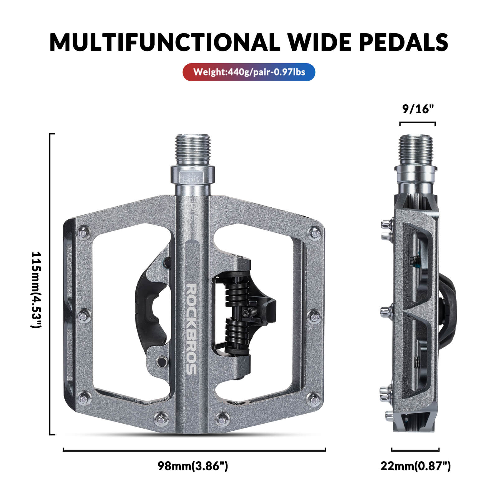 ROCKBROS Dual-Use Clipless & Flat Bike Pedals