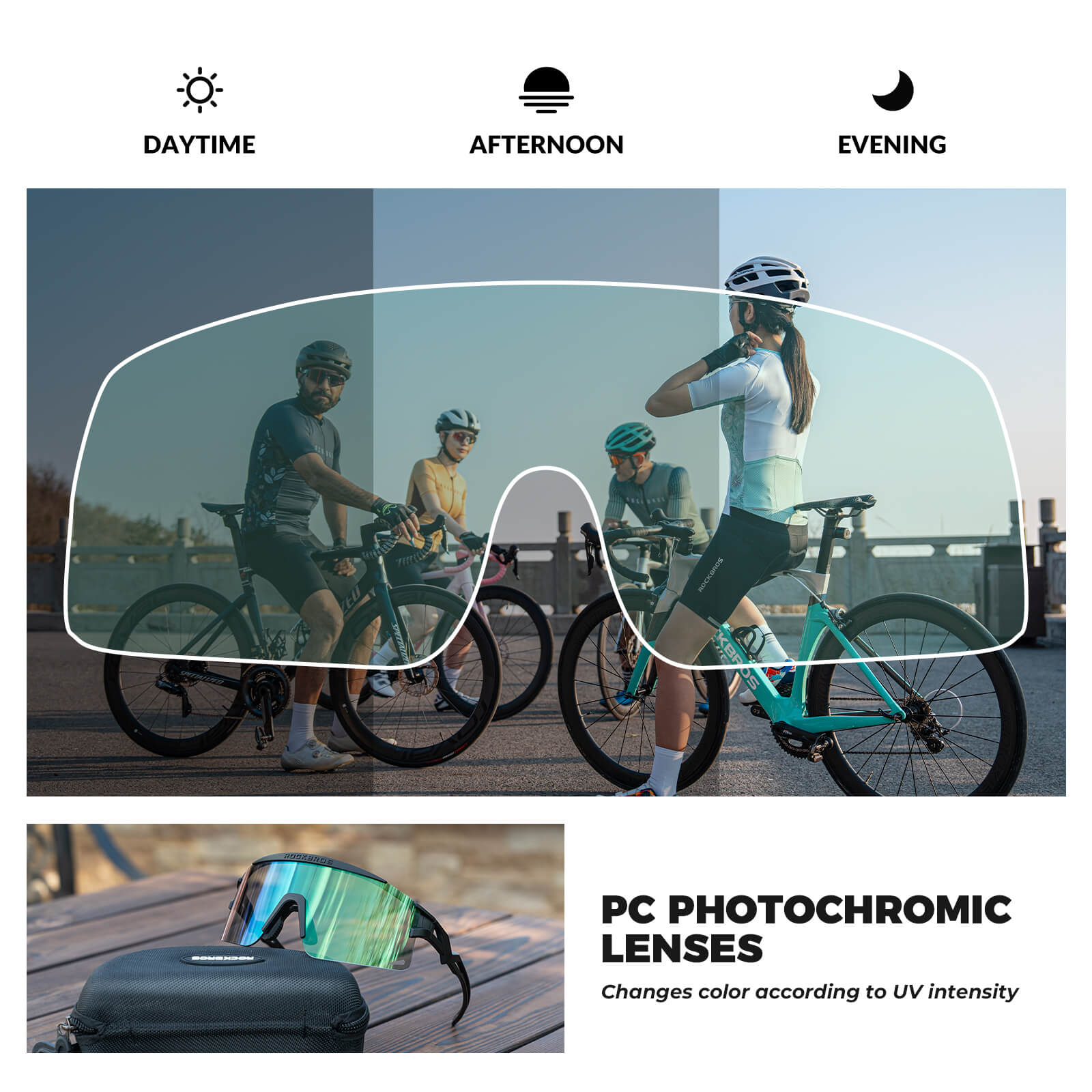 ROCKBROS UV400 Half Frame Photochromic Cycling Sunglasses