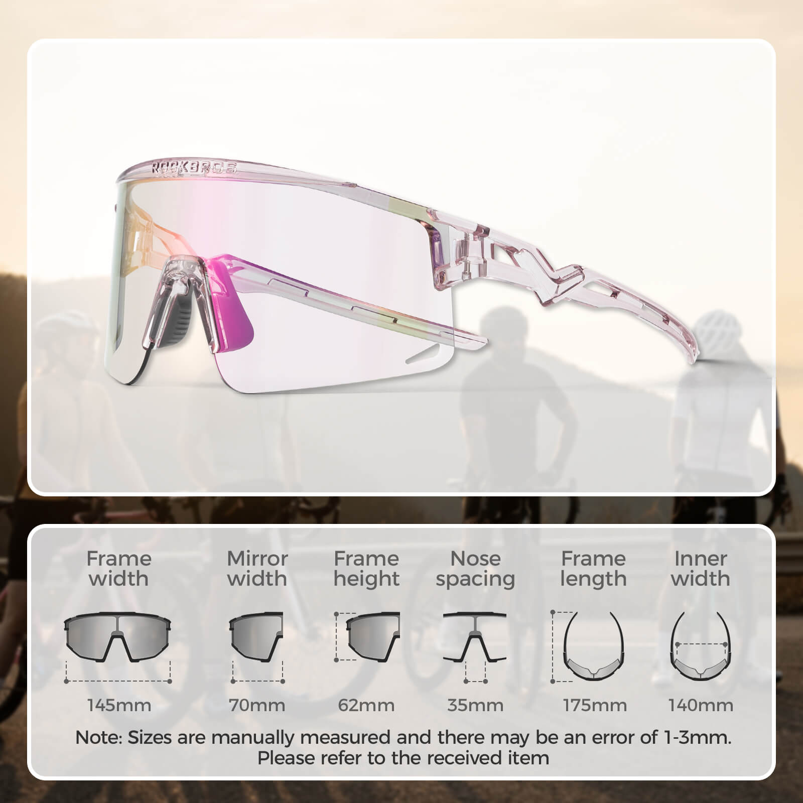 ROCKBROS UV400 Half Frame Photochromic Cycling Sunglasses