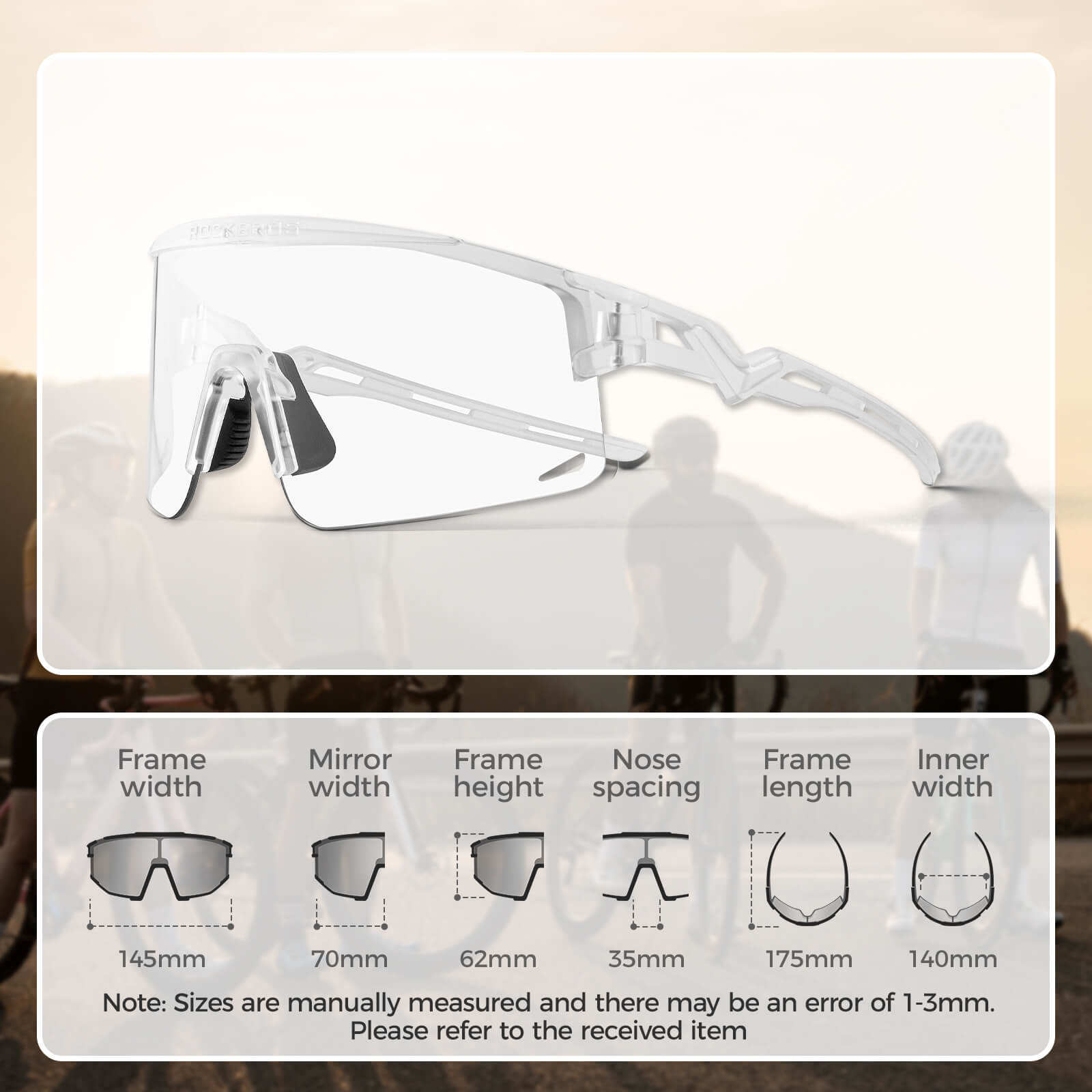 ROCKBROS UV400 Half Frame Photochromic Cycling Sunglasses