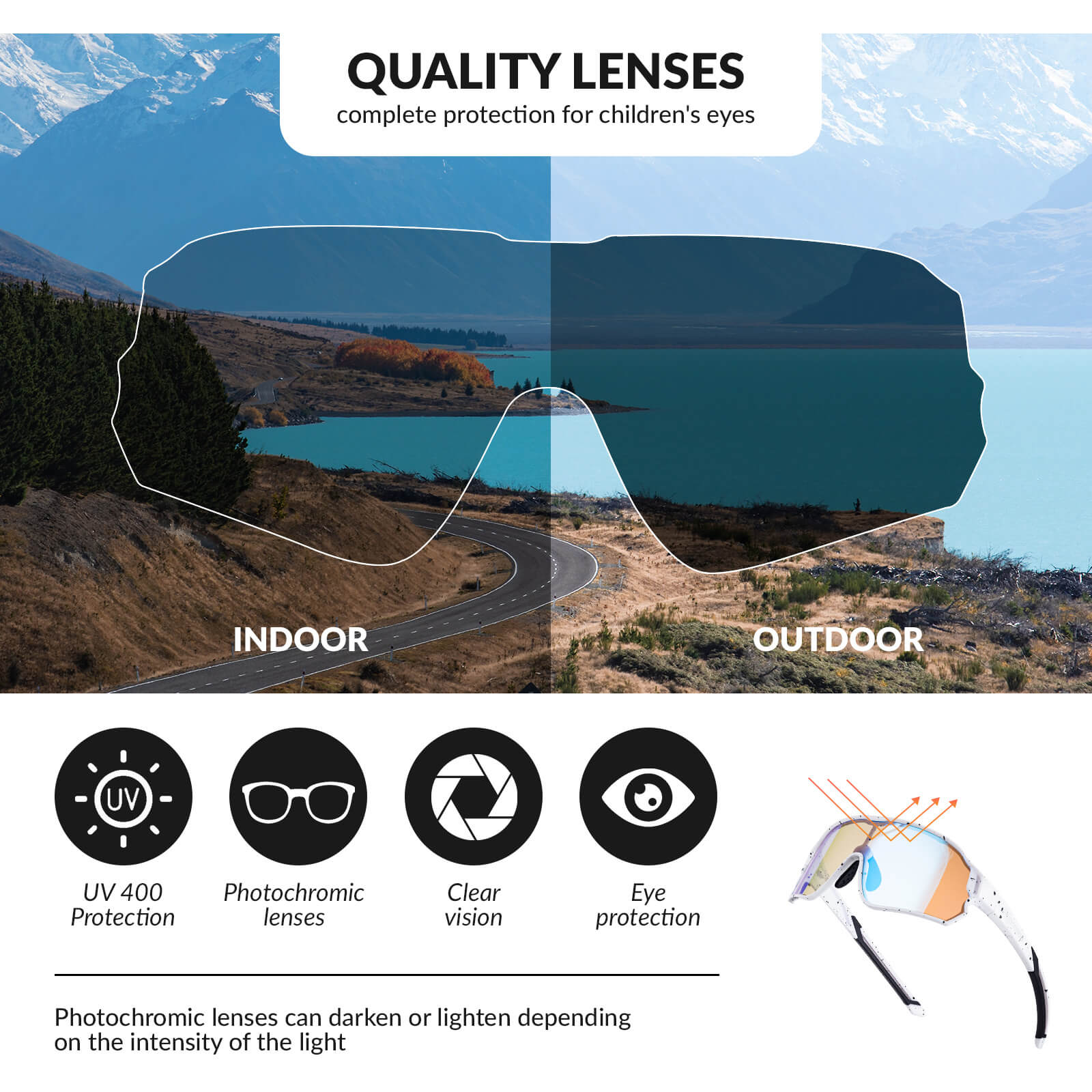 ROCKBROS Kids UV400 Photochromic Cycling Sunglasses