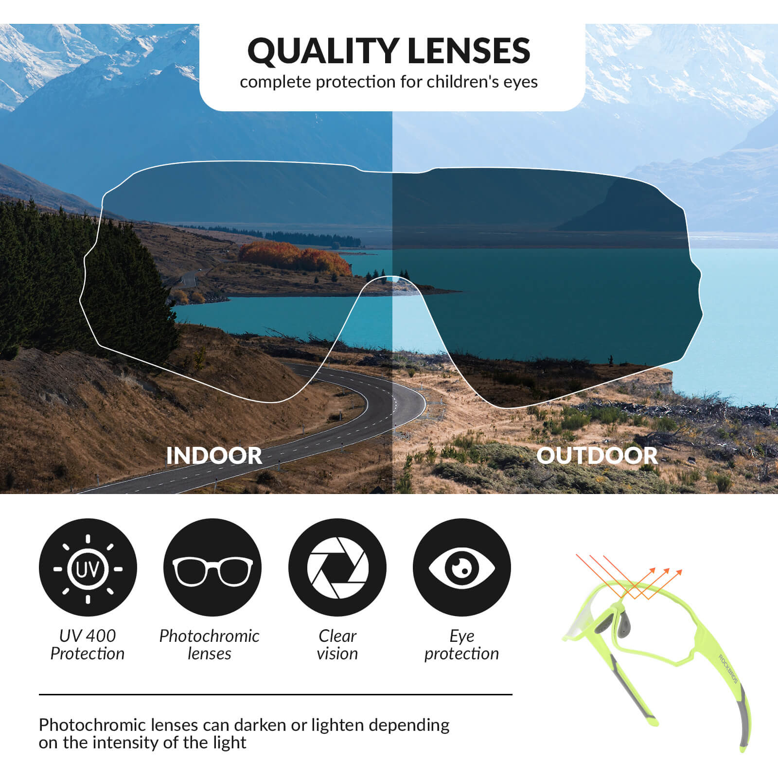 ROCKBROS UV400 Kids Photochromic Sunglasses