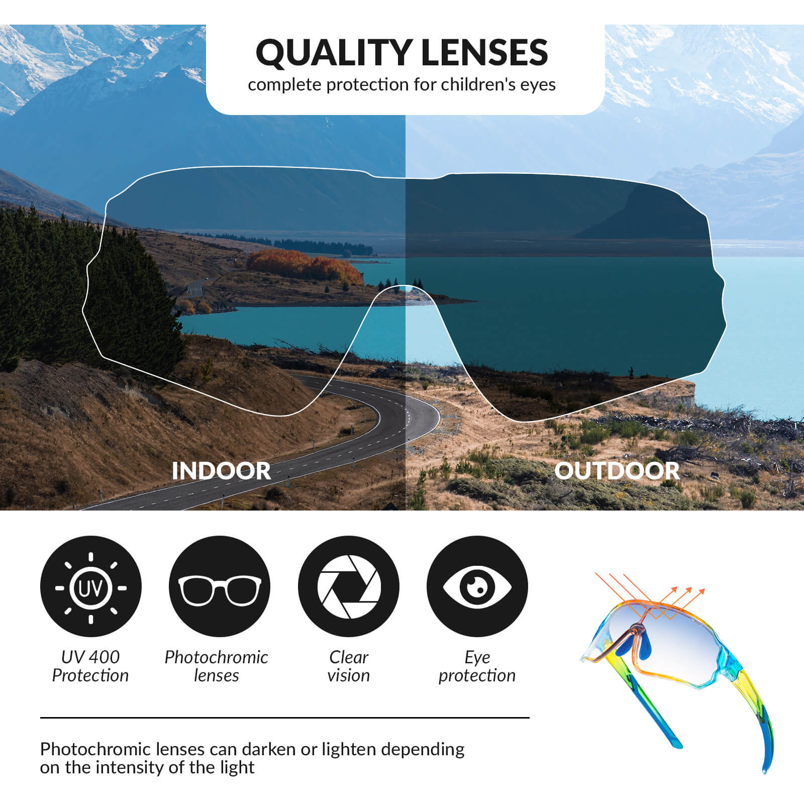 ROCKBROS UV400 Kids Photochromic Sunglasses