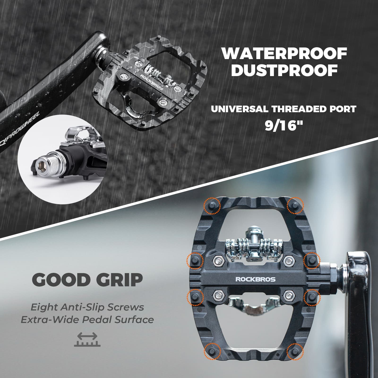 ROCKBROS Flat Half-Clip Bike Pedals