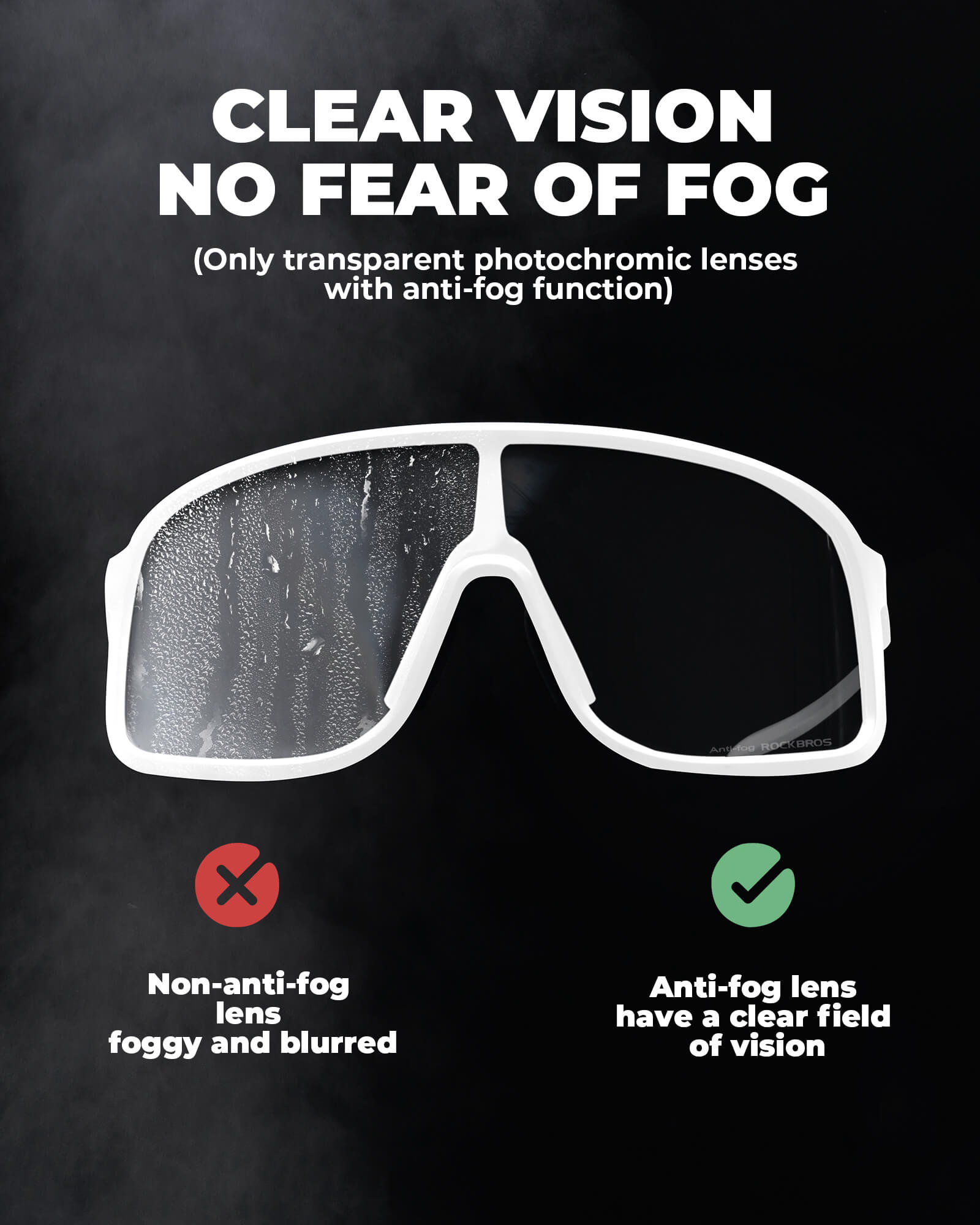 ROCKBROS Photochromic Cycling Glasses with Anti-Fog & UV Protection