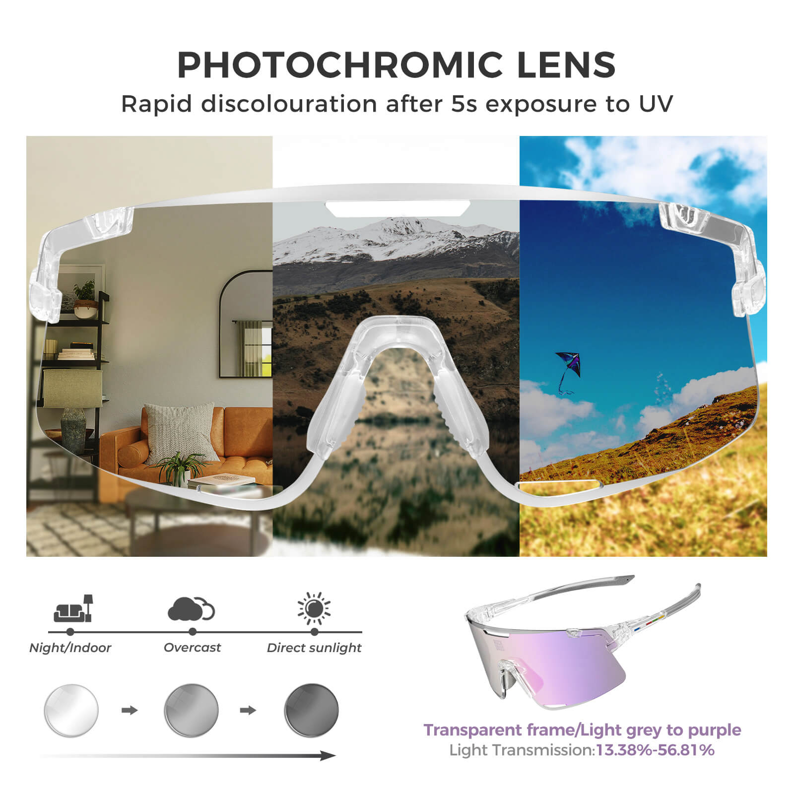 ROCKBROS Boundless 3 Lens Photochromic Cycling Glasses