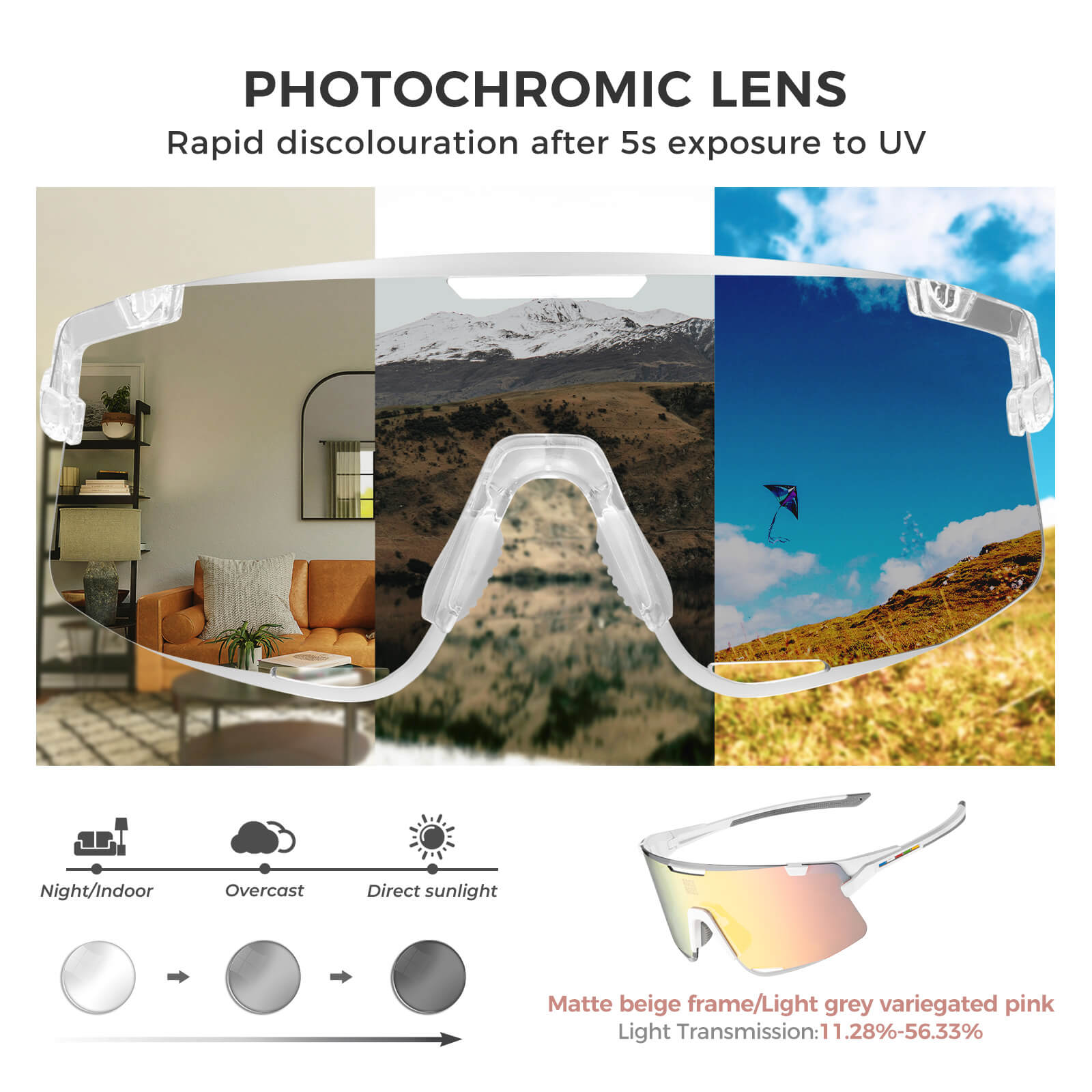 ROCKBROS Boundless 3 Lens Photochromic Cycling Glasses