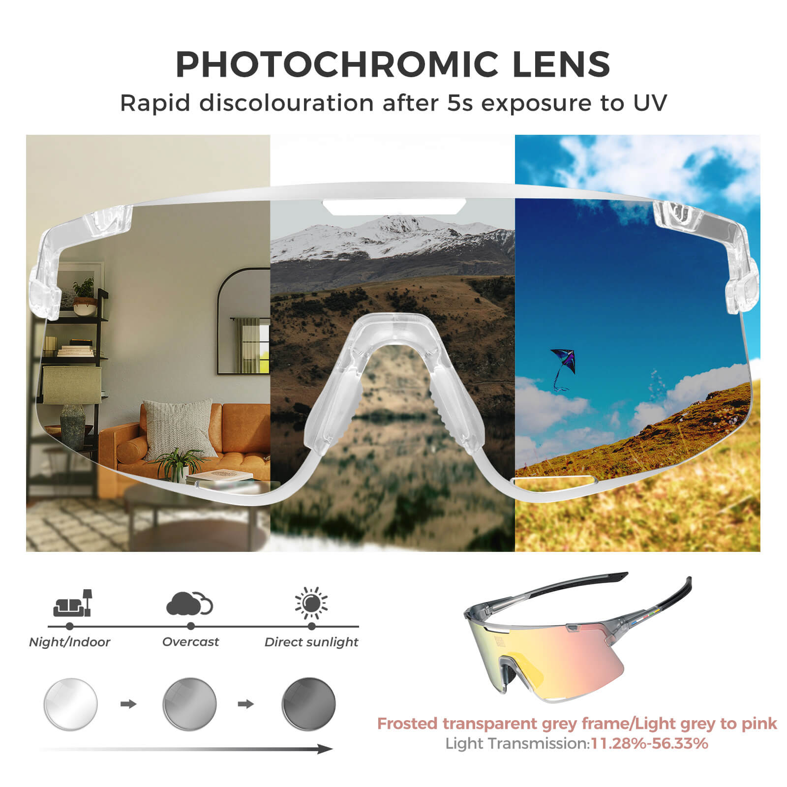 ROCKBROS Boundless 3 Lens Photochromic Cycling Glasses