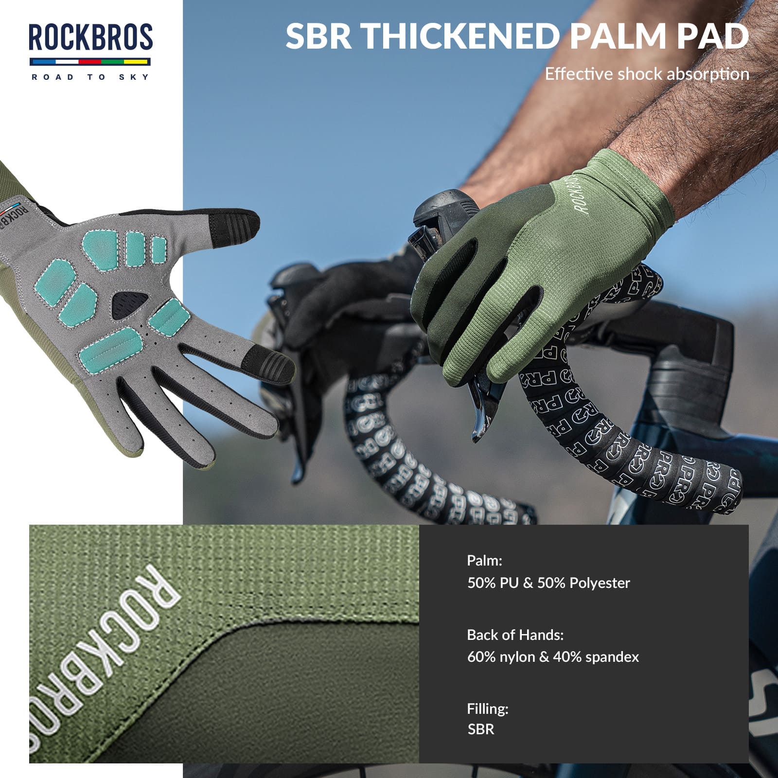 ROAD TO SKY Anti-Slip Full Finger Cycling Gloves