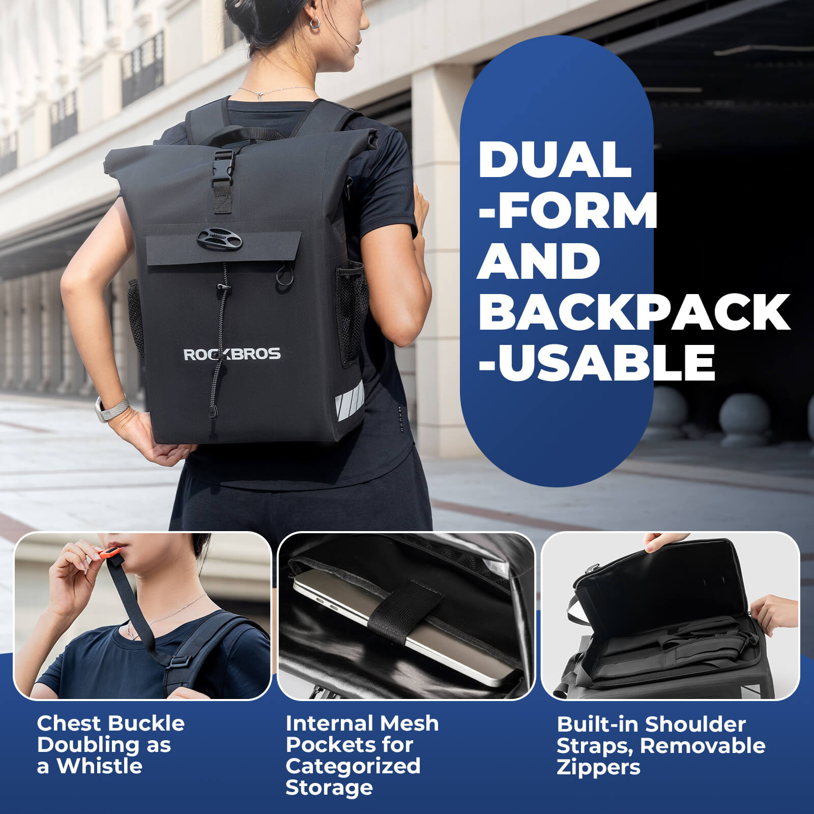 ROCKBROS 18L 2-in-1 Rear Rack Bag & Backpack