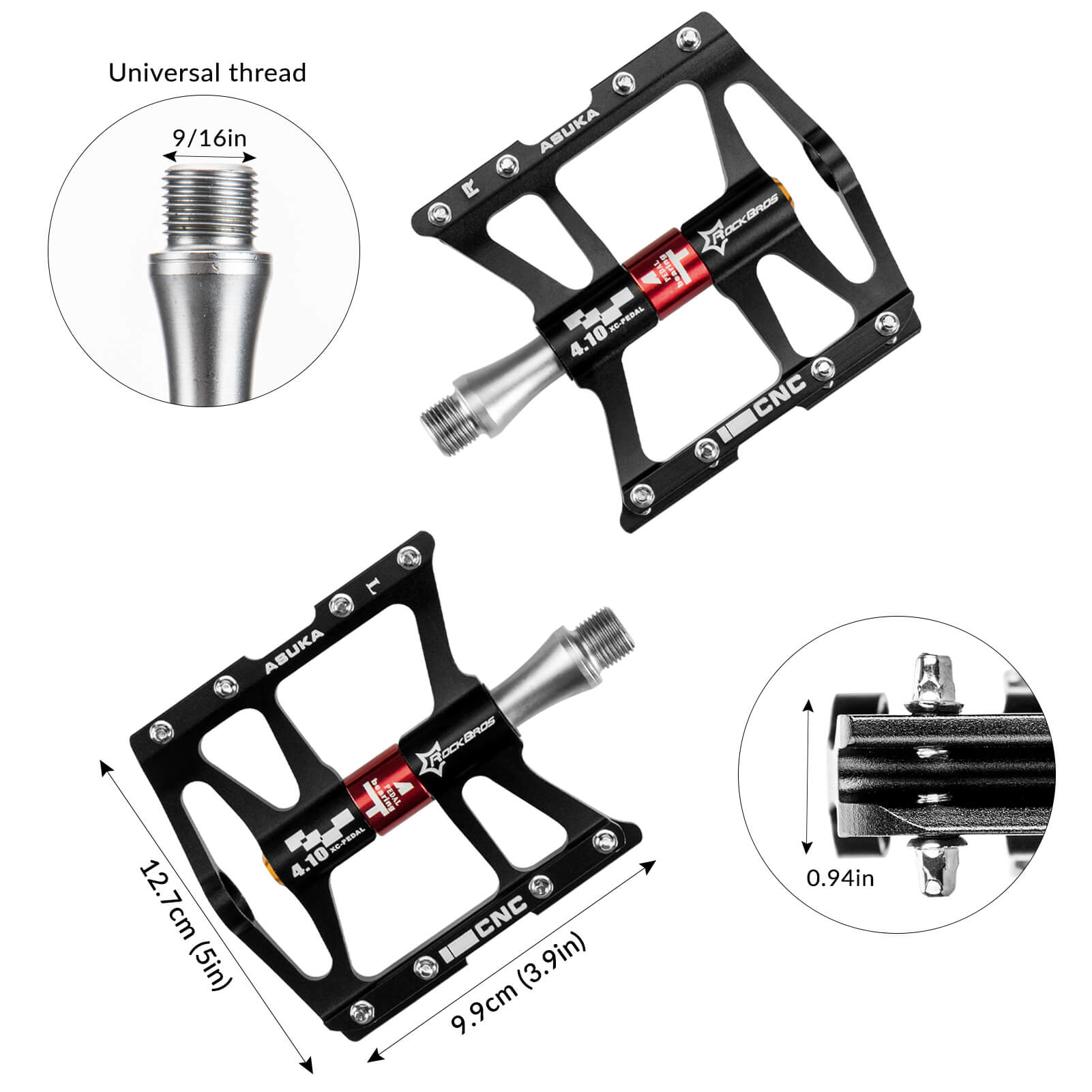 ROCKBROS Aluminum 4 Bearings MTB Bike Pedals