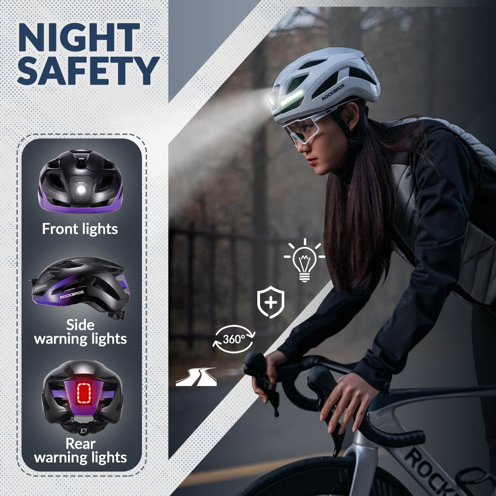 ROCKBROS Head & Tail Light Smart Bike Helmet