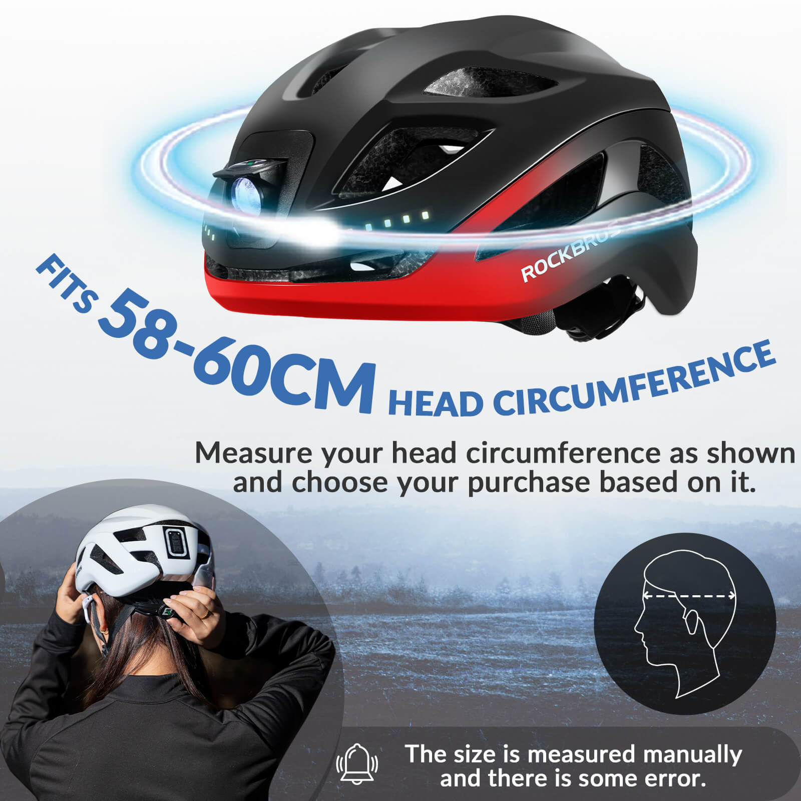 ROCKBROS Head & Tail Light Smart Bike Helmet