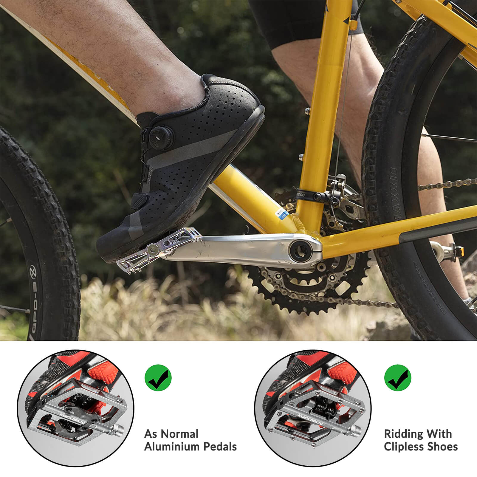 ROCKBROS Dual-Use Clipless & Flat Bike Pedals