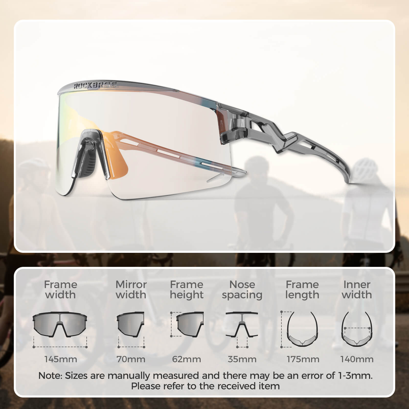 ROCKBROS UV400 Half Frame Photochromic Cycling Sunglasses