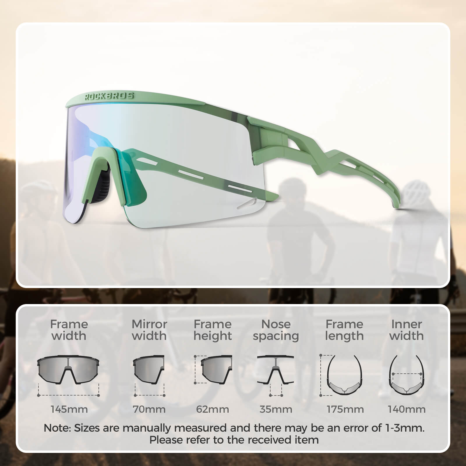 ROCKBROS UV400 Half Frame Photochromic Cycling Sunglasses