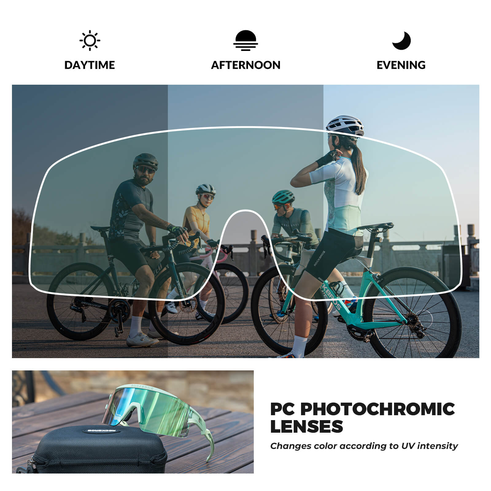 ROCKBROS UV400 Half Frame Photochromic Cycling Sunglasses