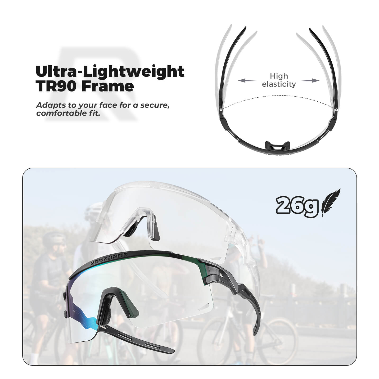 ROCKBROS UV400 Half Frame Photochromic Cycling Sunglasses