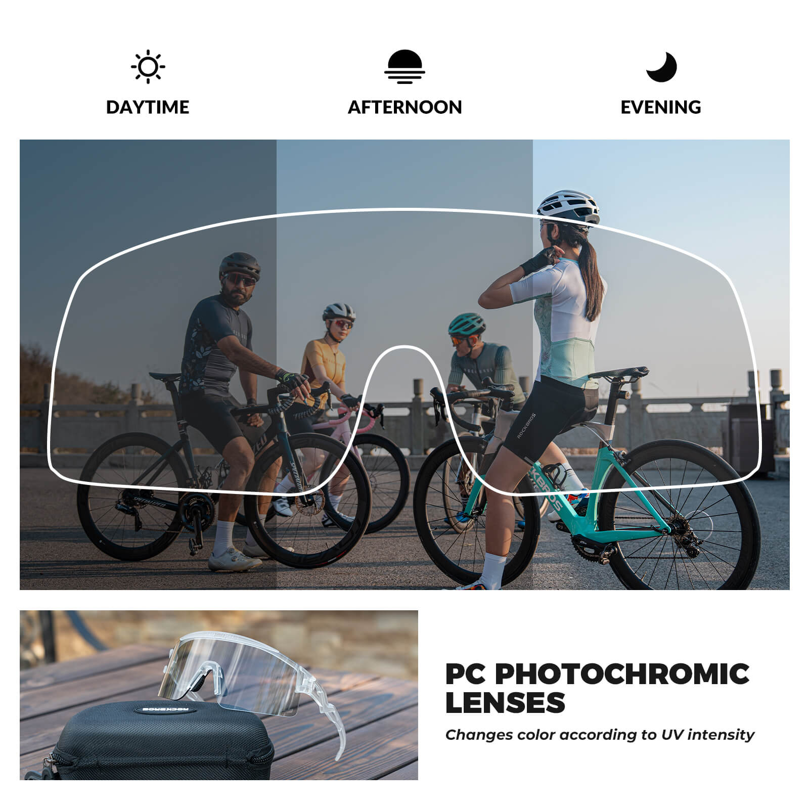 ROCKBROS UV400 Half Frame Photochromic Cycling Sunglasses