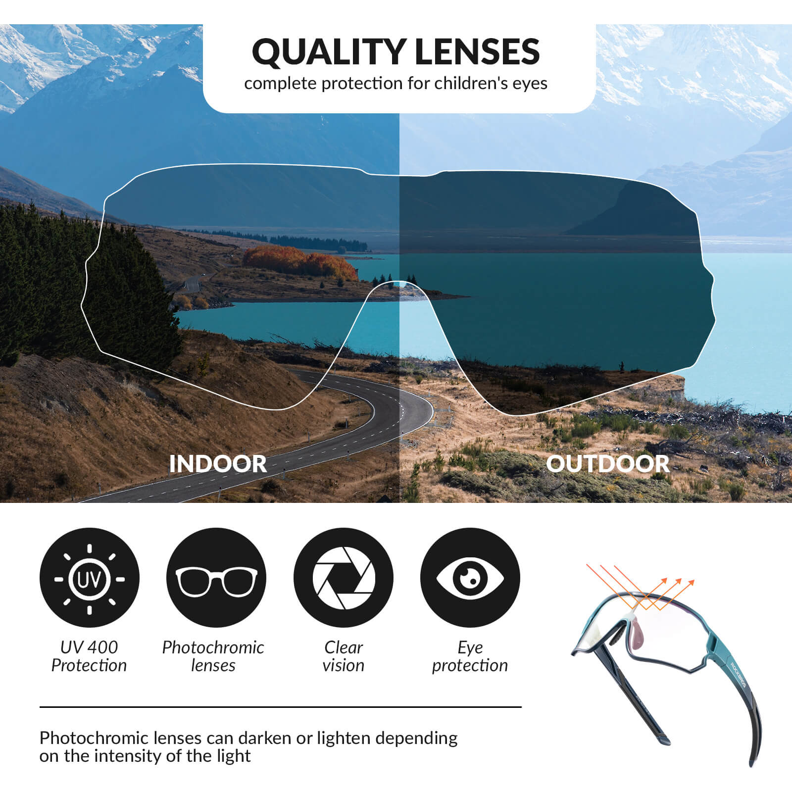 ROCKBROS Kids UV400 Photochromic Cycling Sunglasses
