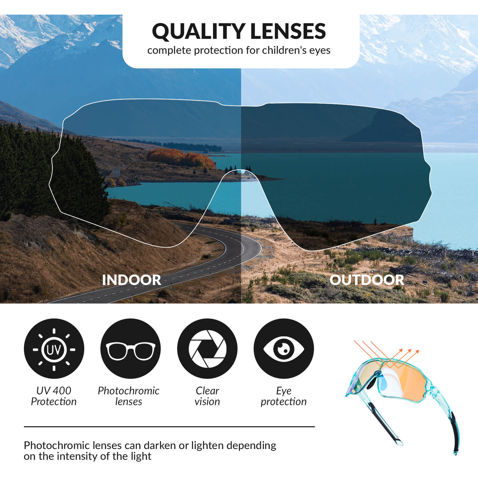 ROCKBROS Kids UV400 Photochromic Cycling Sunglasses