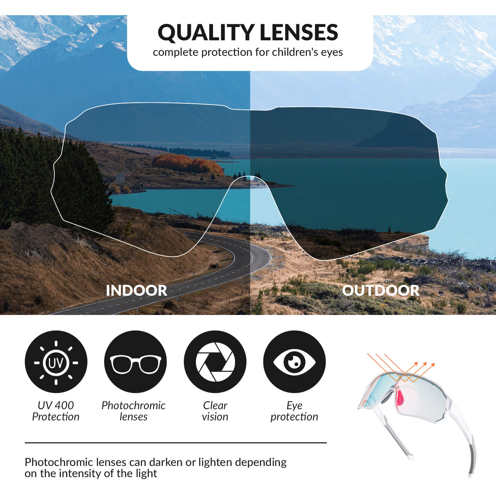 ROCKBROS Kids UV400 Photochromic Cycling Sunglasses