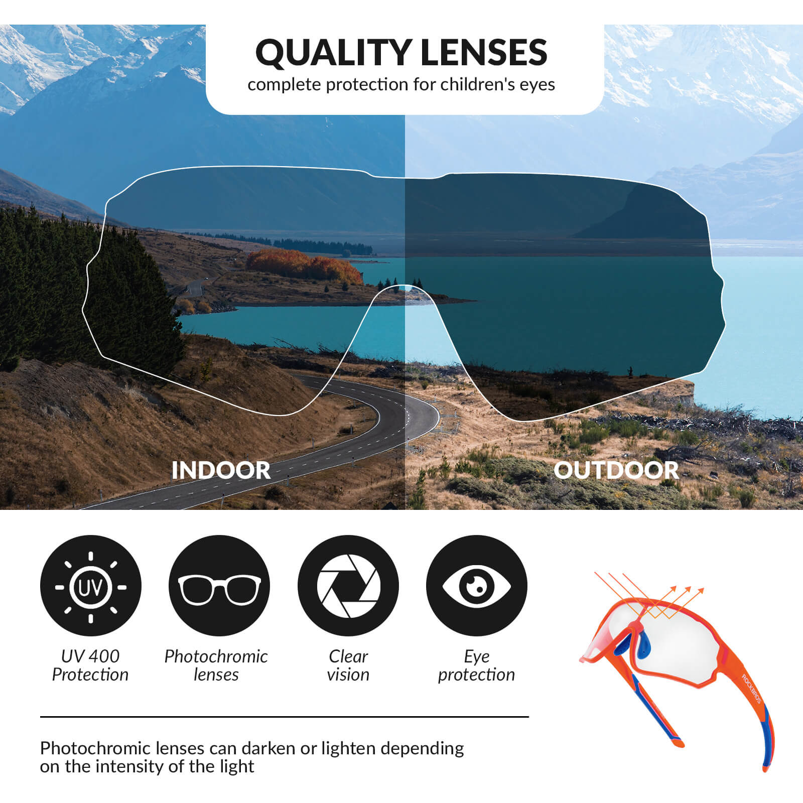 ROCKBROS UV400 Kids Photochromic Sunglasses