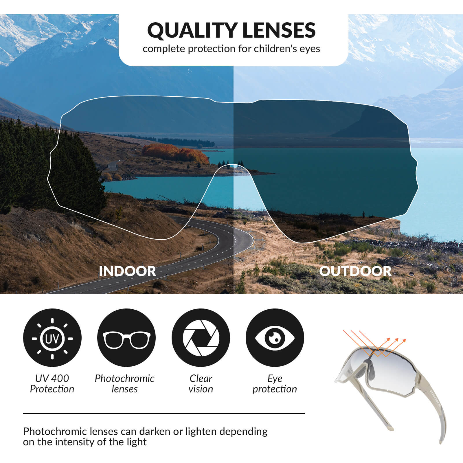 ROCKBROS UV400 Kids Photochromic Sunglasses