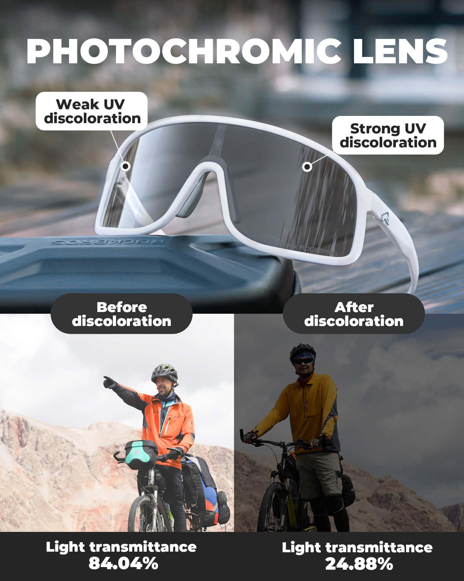 ROCKBROS Photochromic Cycling Glasses with Anti-Fog & UV Protection