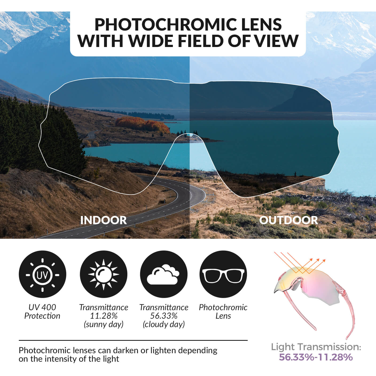 ROCKBROS Rimless Photochromic Cycling Glasses