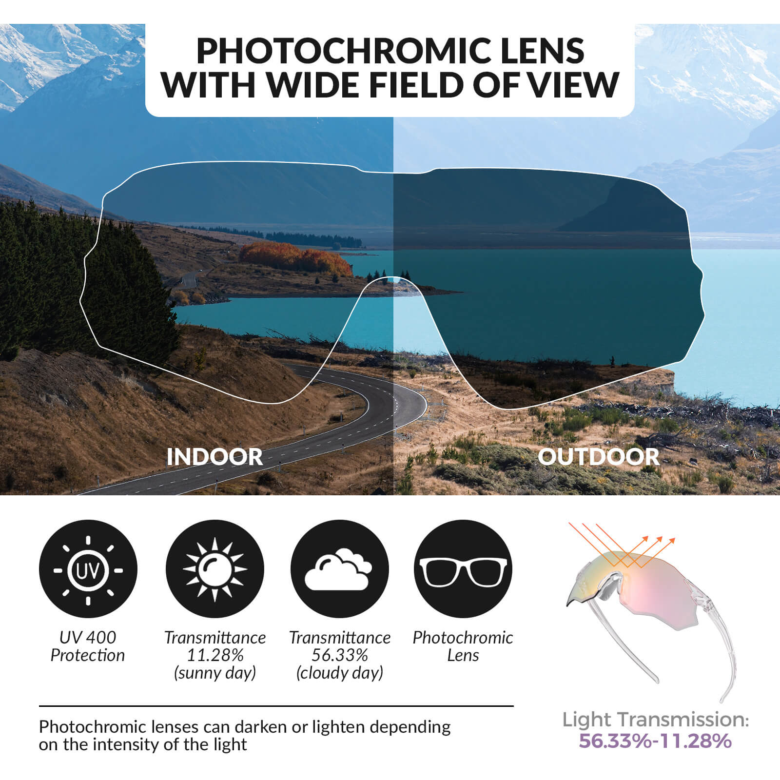 ROCKBROS Rimless Photochromic Cycling Glasses