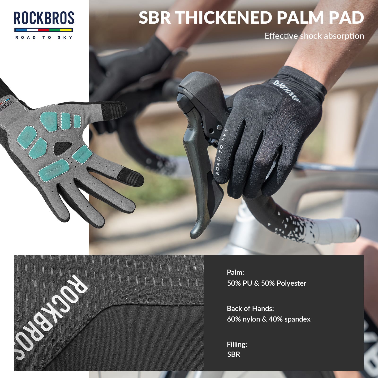 ROAD TO SKY Anti-Slip Full Finger Cycling Gloves