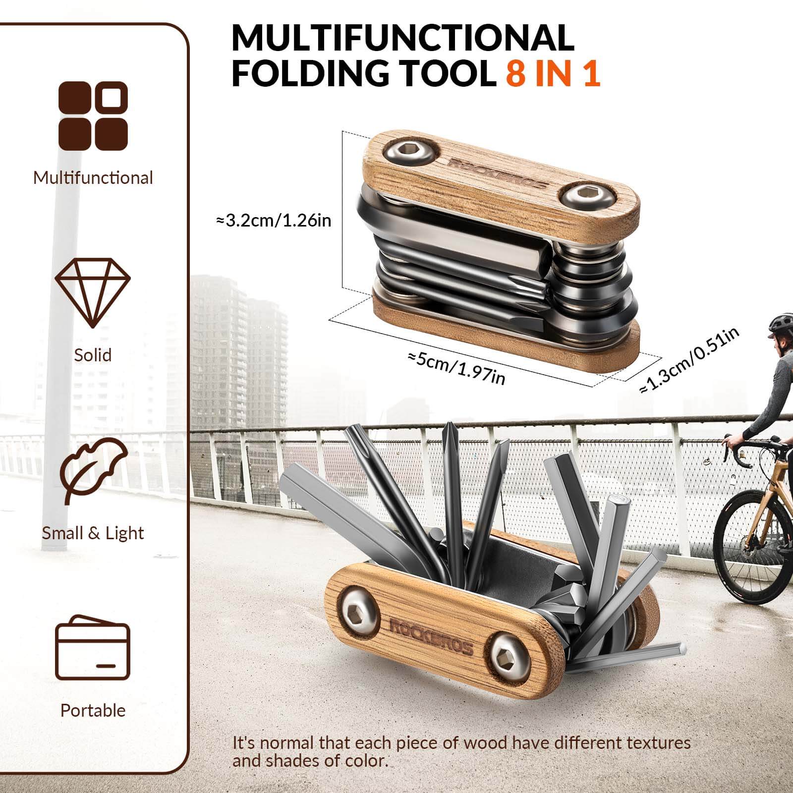 ROCKBROS Wood Handle Titanium Bike Multi Tool
